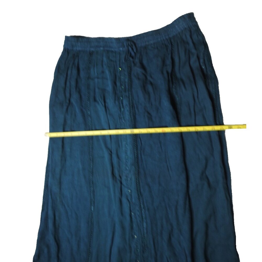 Sahiba Teal Blue Crinkle Maxi Skirt Free Size Boho Embroidered India Viscose - Picture 9 of 11